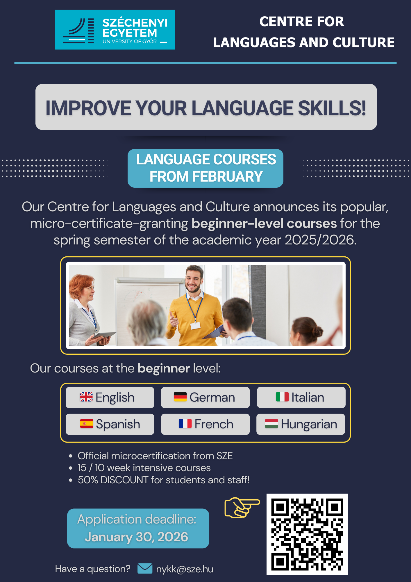 Learn Languages at Széchenyi István University Spring Semester 2026